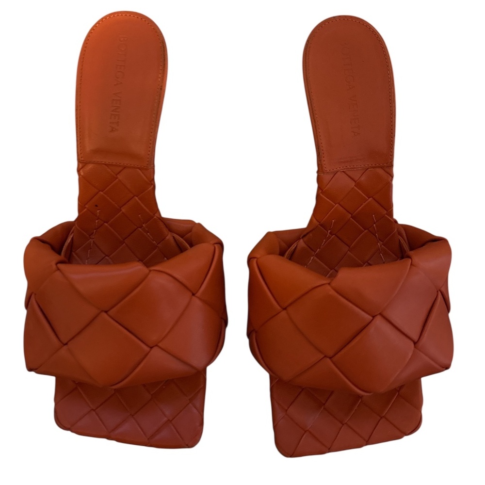 BOTTEGA VENETA Orange Intrecciato Lido Heeled Sandals